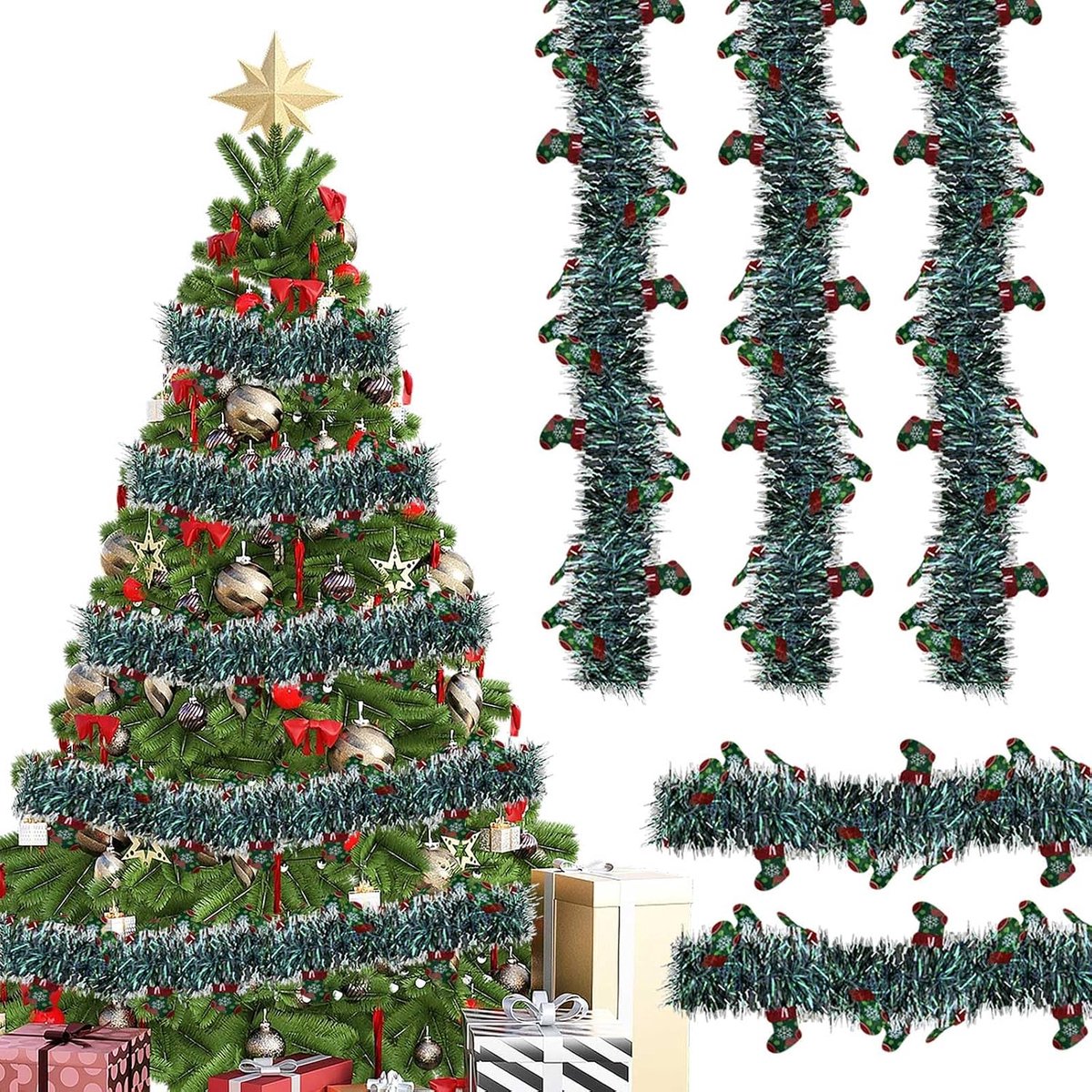 Christmas Garland 10 Metres, Pack of 5 Artificial Pine Garland with Snow, Lametta Garland, Christmas Decoration - ShopVlot