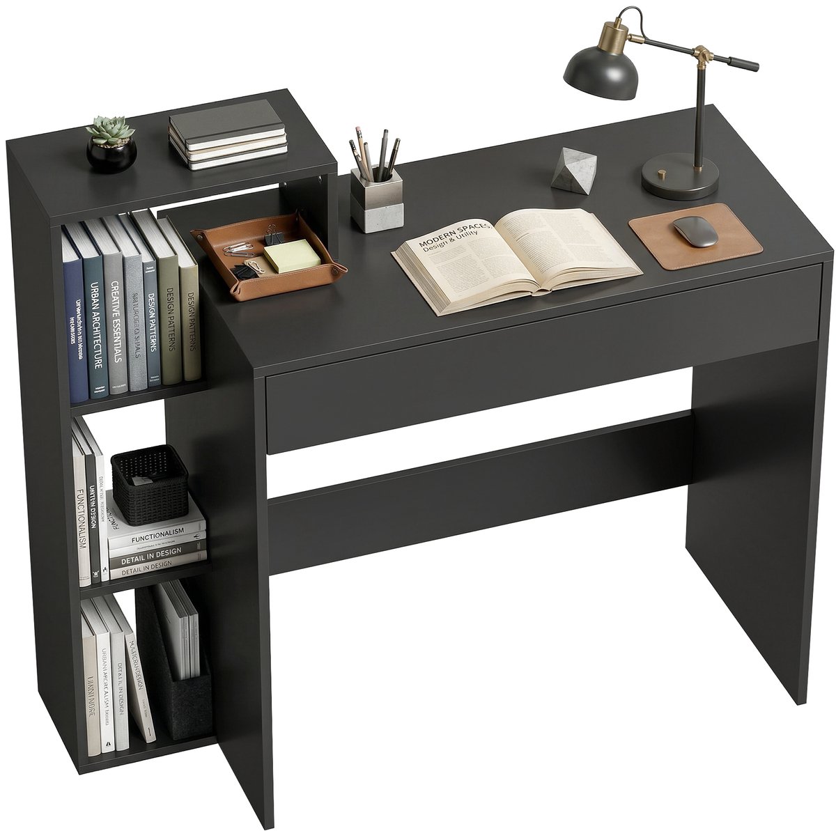 Bureau - Computerbureau - Met 3 Opbergvakken - 1 Lades - 100 x 40 x 90 cm - Modern Design - Zwart