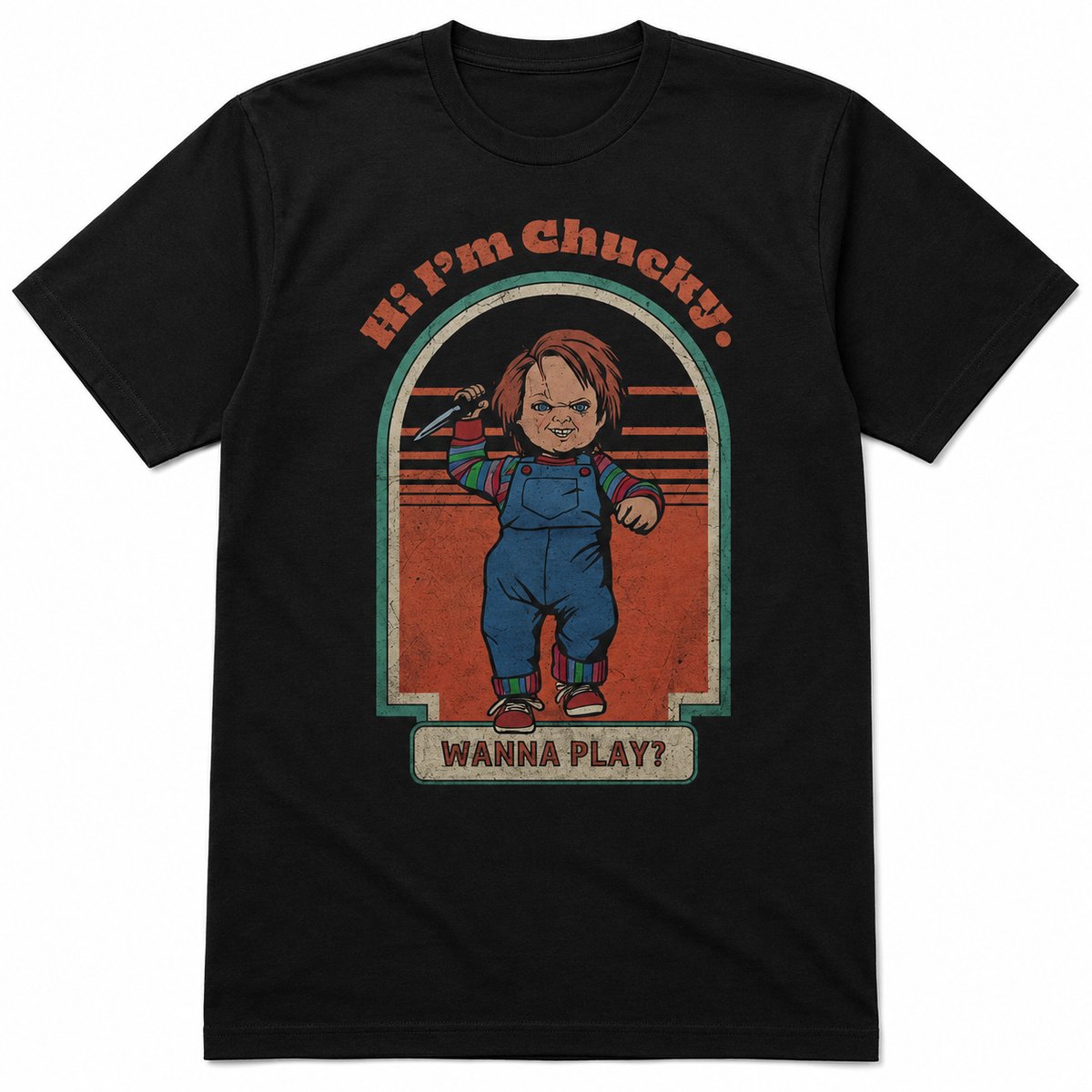 Chucky – Wanna Play? Distressed T-shirt – S Zwart