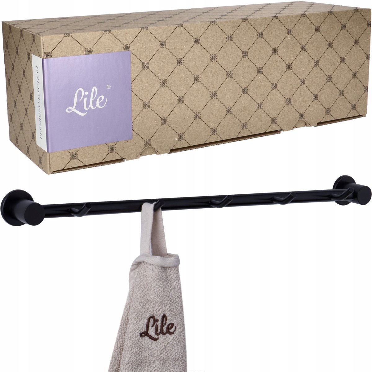 Zwarte Wandrek met Haken Loft Stijl - 5 Haken