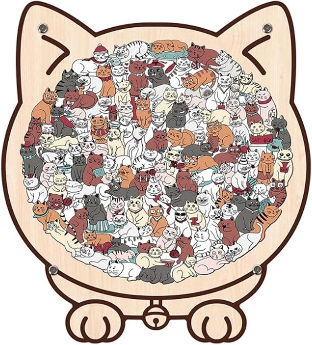1 houten puzzel, schattige kattenvorm, creatief, speciaal gevormde snijpuzzel, interactief leerornament voor het gezin. - ShopVlot