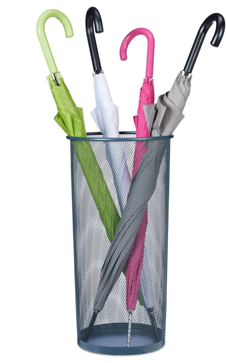 Famanu Ronde parapluhouder van staal, 50 x 26 cm, voor wandelstokken en paraplu's, mesh design, antraciet, ideaal voor in de hal of entree