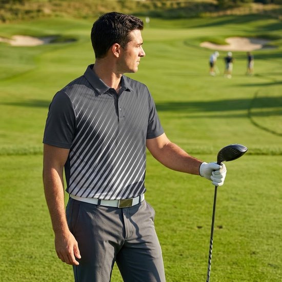 Heren Golfpolo Poloshirt Donkergrijs Grijs Gestreept Korte Mouw Casual Golfshirt Sport Shirt voor Balsporten Maat L van Nivard — afbeelding 3