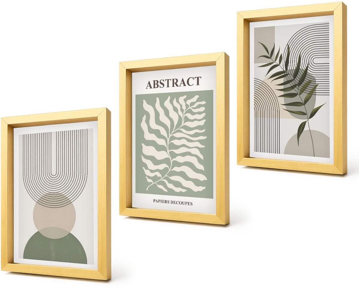 Coloray 4-Delige Schilderij Set - Botanische abstracte vormen in boho-rustieke stijl - 20 x 30 cm - Wanddecoratie - Schilderijen Set - Interieur - Moderne Wanddecoratie