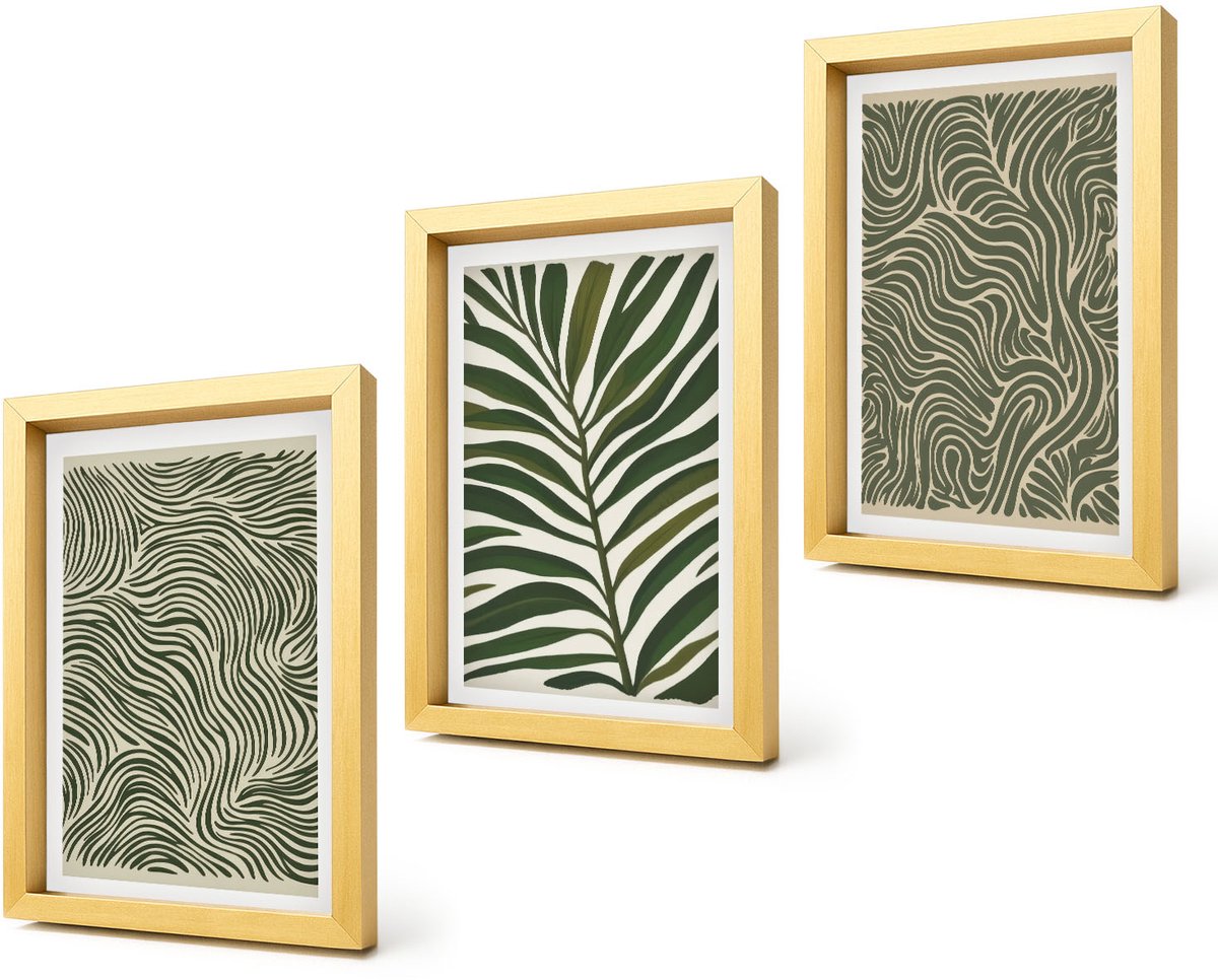 Coloray 4-Delige Schilderij Set - Abstracte patronen met bladeren en golvende vormen - 20 x 30 cm - Muurdecoratie - Decoratieve Schilderijen - Wohnzimmer