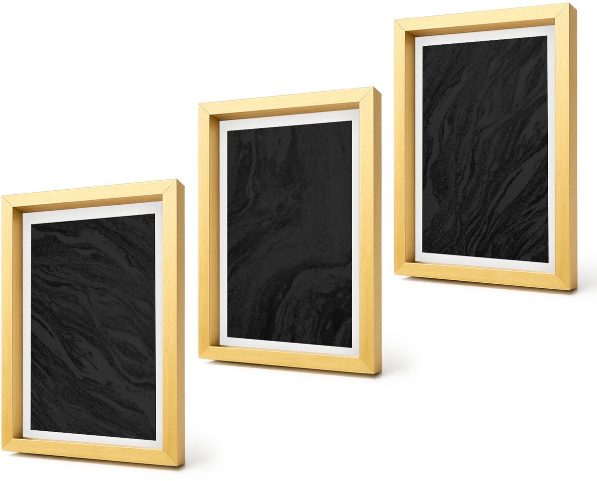 Coloray 4-Delige Schilderij Set - Donker marmer, elegante texturen in een glamoureuze stijl. - 20 x 30 cm - Wanddecoratie - Muurdecoratie - Moderne Interieurdecoratie - Moderne Wanddecoratie