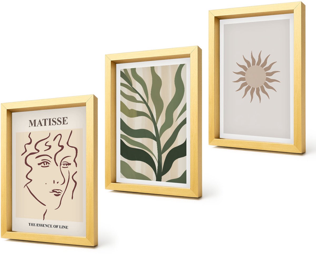 Coloray 4-Delige Schilderij Set - Abstracte plantpatronen en lijnen in gedempte kleuren. - 20 x 30 cm - Decoratieve Schilderijen - Wanddecoratie - Hal - Stijlvolle Muurdecoratie