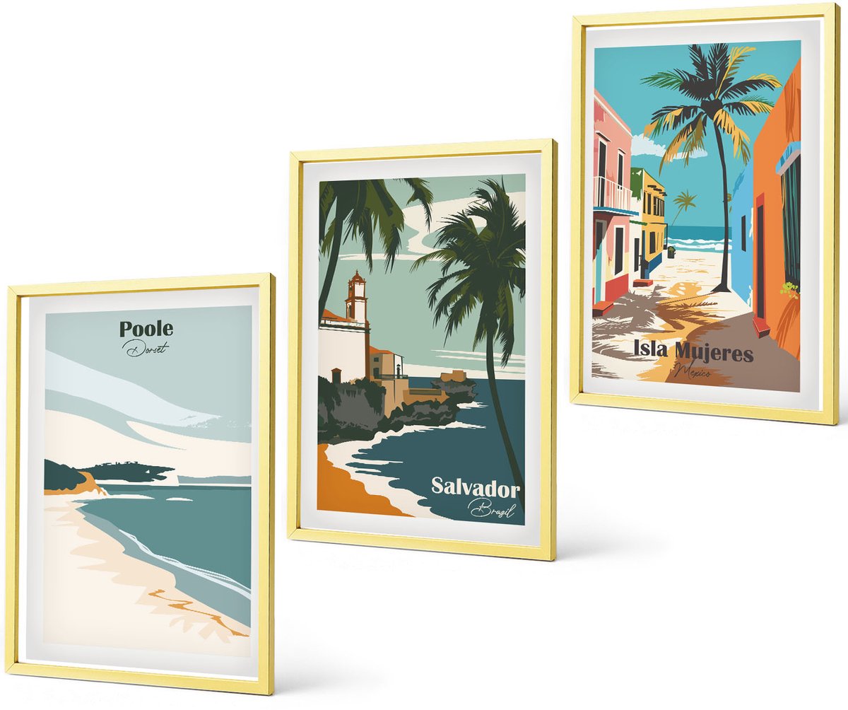Coloray 3-Delige Schilderij Set - Bloemenposters En Wijn Milaan Parijs - 40 x 40 cm En 40 x 60 cm - Muurdecoratie - Wanddecoratie - Slaapkamer - Woonkamer Decoratie