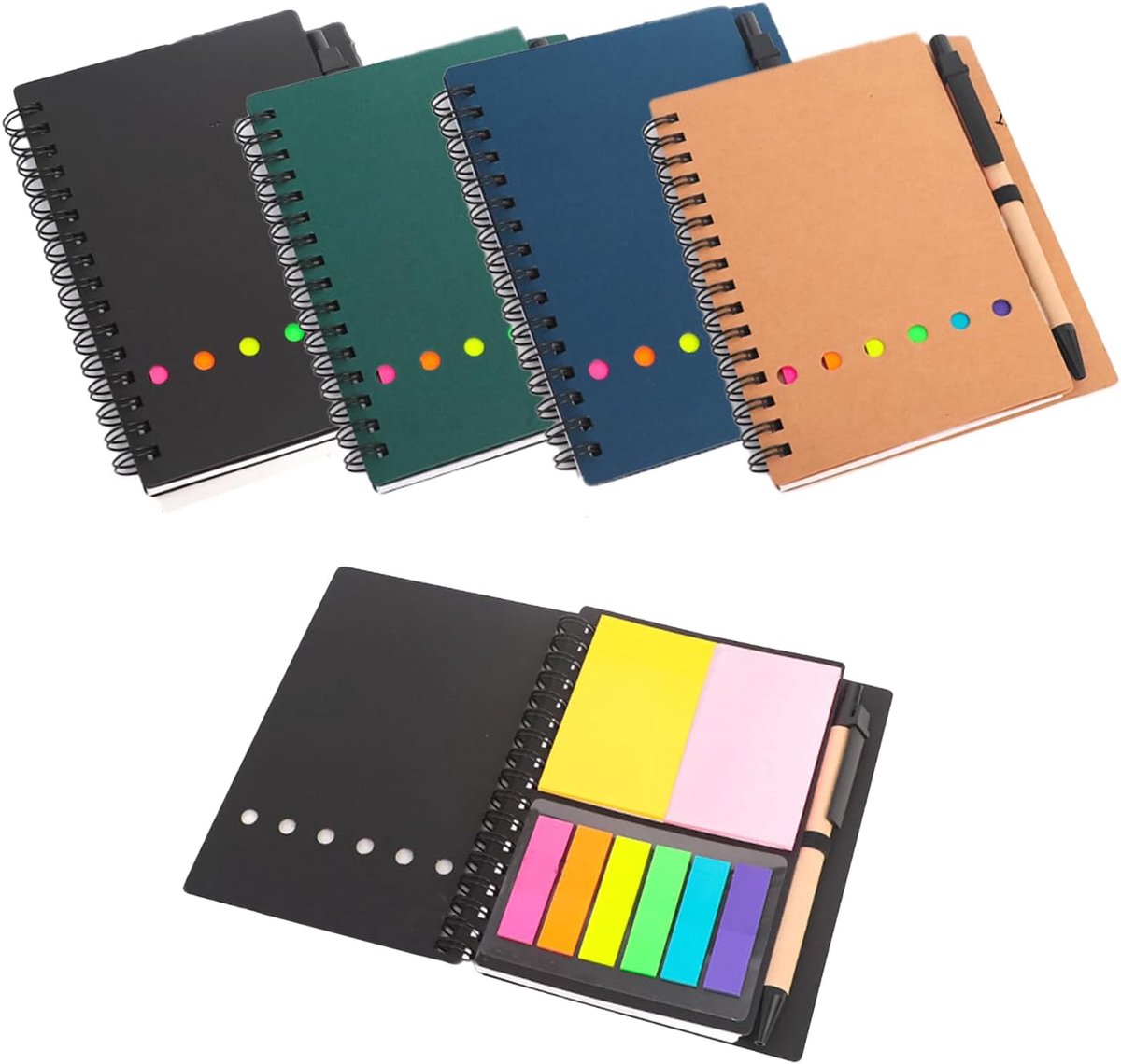 4 Pcs Notebook Spiral Binding, Notepad, Kraft Cover (60 Sheets) Notebook, Notebook A6 Including Adhesive Notepads and - ShopVlot