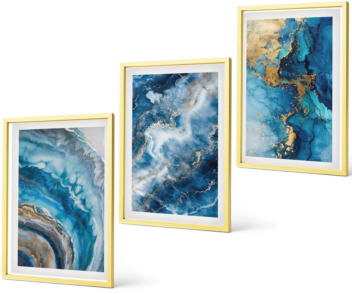 Coloray 3-Delige Schilderij Set - Vintage Rozen Marmeren Inscriptie Over Dromen - 40 x 40 cm En 40 x 60 cm - Muurdecoratie - Interieur Decoratie - Stijlvolle Muurdecoratie