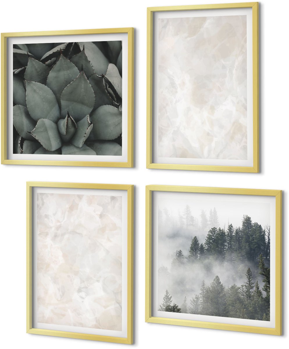 Coloray 4-Delige Schilderij Set - Pastelkleurige stenen structuren van wit marmer - 40 x 40 cm en 40 x 60 cm - Stijlvolle Muurdecoratie - Kantoor