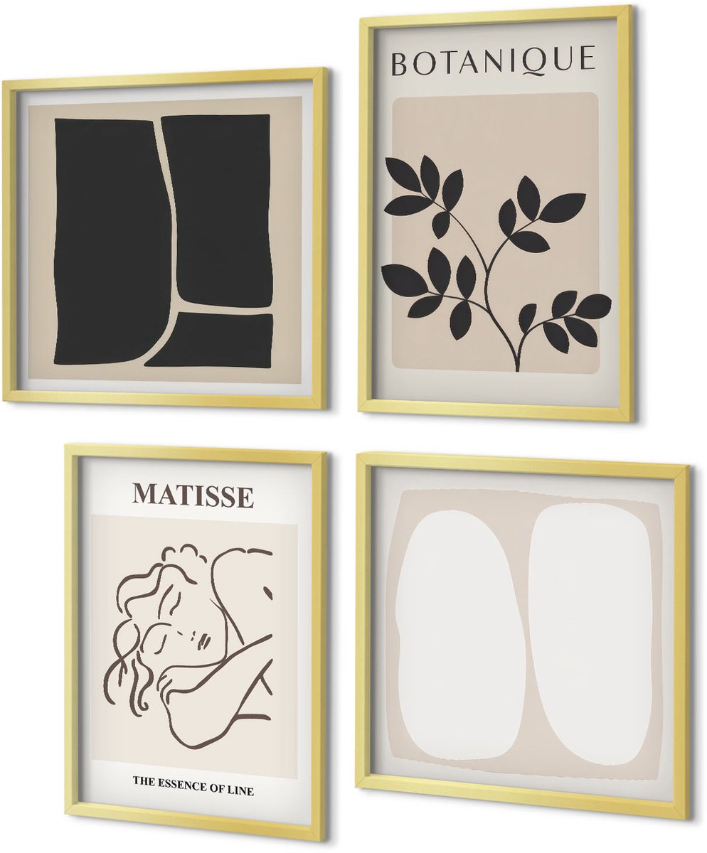 Coloray 4-Delige Schilderij Set - Stijlvolle minimalistische schilderijen met plantmotieven van Matisse - 40 x 40 cm en 40 x 60 cm - Stijlvolle Wanddecoratie - Interieur - Decoratieve Schilderijen
