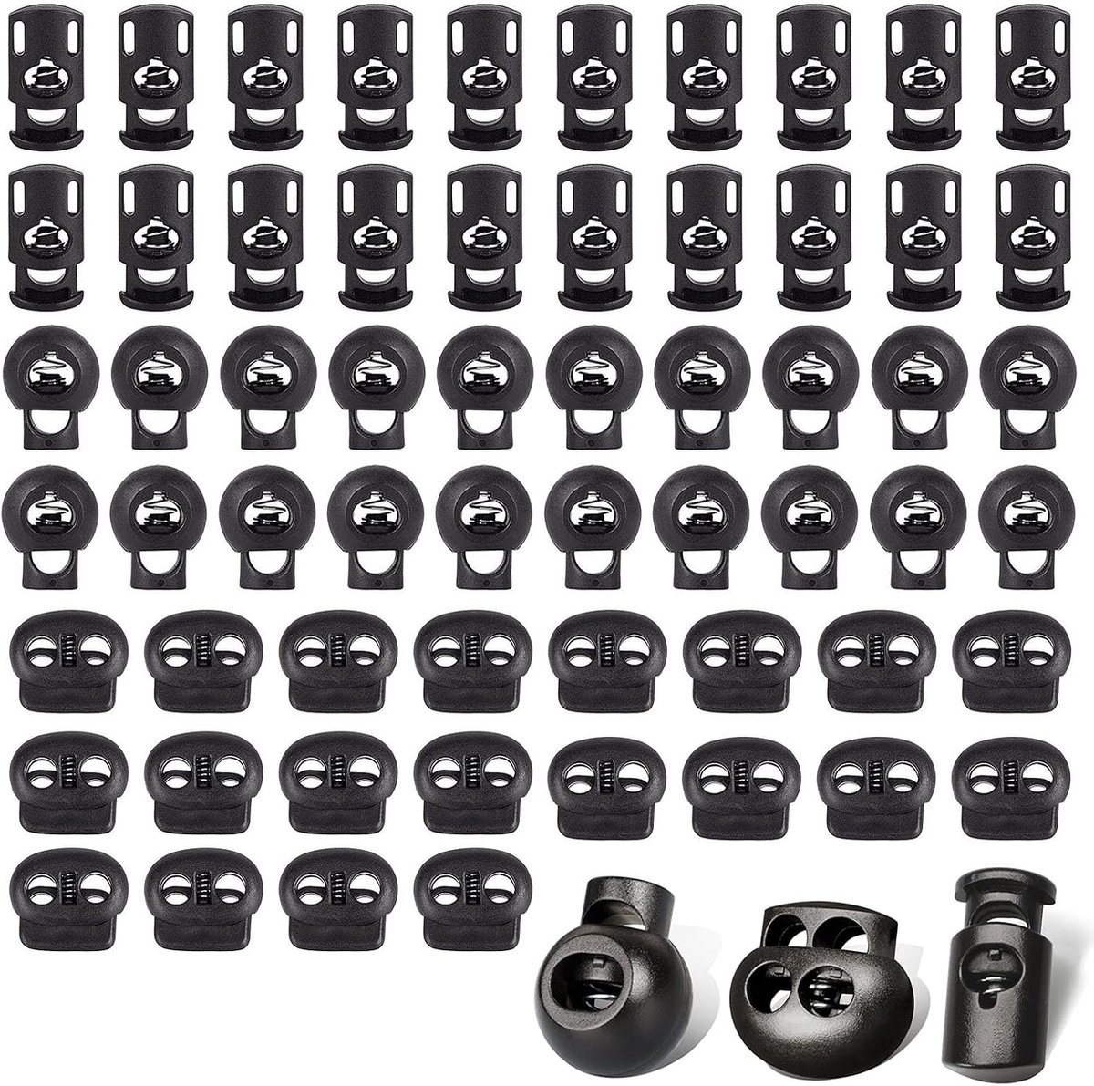Cord Stopper/Cord Clamp, 60 Pieces, Spring Drawstring Closures for Drawstring, Plastic Double/Single Hole, Cord - ShopVlot