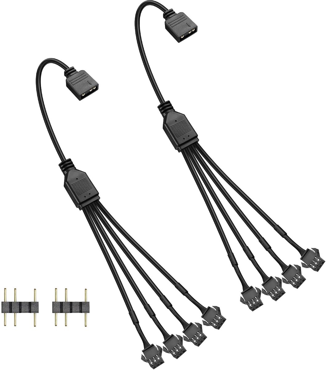 GINTOOYUN 2pcs 1 to 4 ARGB splitter cable 5V 3 pin female to four SM 3 pin female addressable RGB splitter cable for - ShopVlot