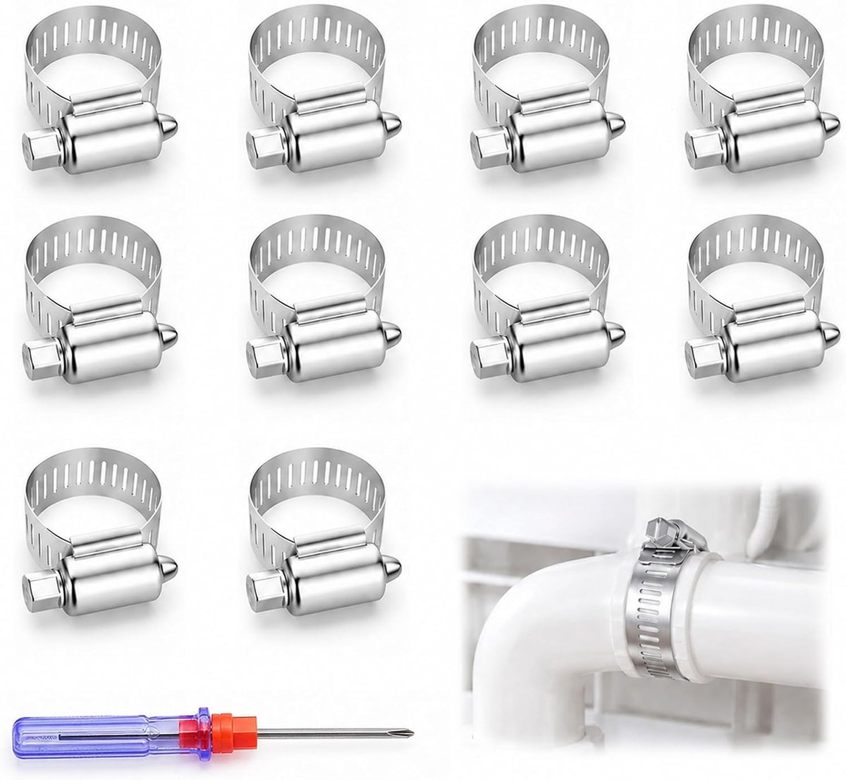 10 stuks slangklemmen van roestvrij staal, 21-38 mm, voor 2,5 cm (1 inch), waterdicht, voor zwembad, wasmachine - ShopVlot