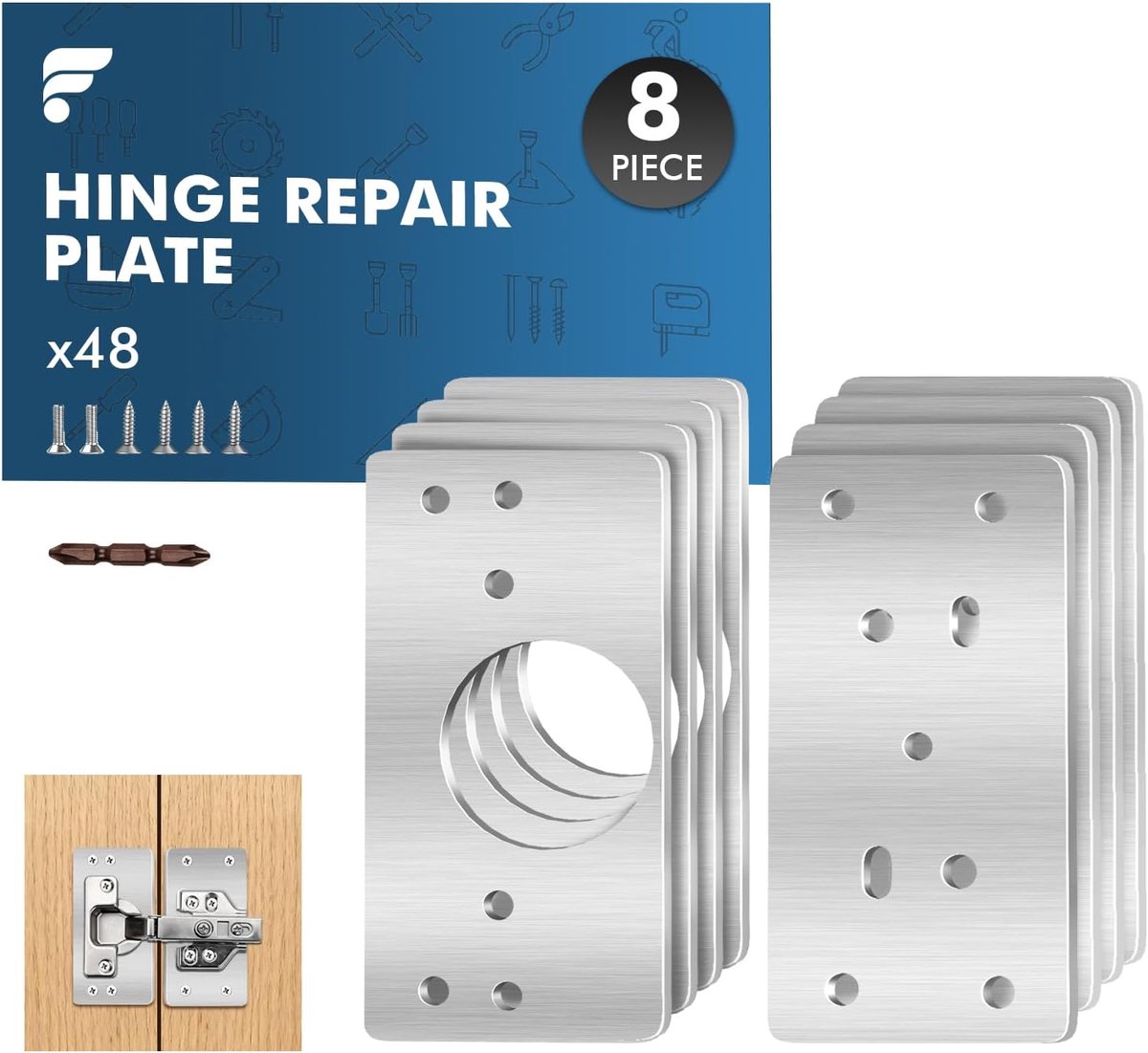 shinfly Repair Plate 4 Pieces Door Repair Kit with 24 Screws Stainless Steel Repair Kit for Cabinet Doors Wardrobes - ShopVlot