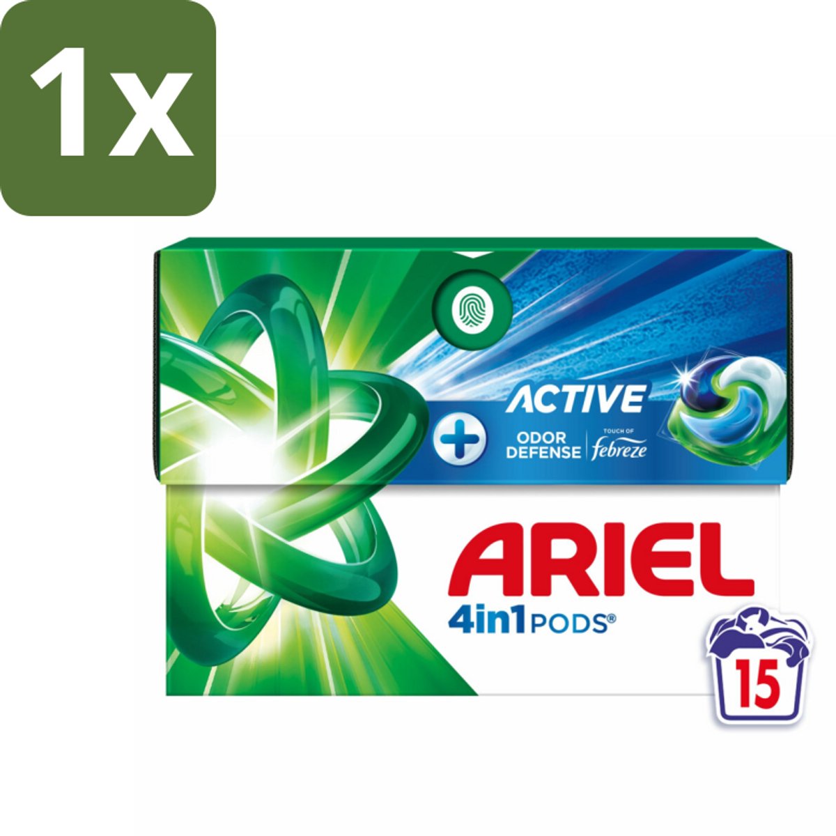 1 x Ariel - 4in1 Wasmiddel Pods - Actieve Geurbestrijding - 15 Pods - Geurverzorging - Zweetgeuren - Wasmiddel - Wasmiddel Pods - Geurverzorging Was