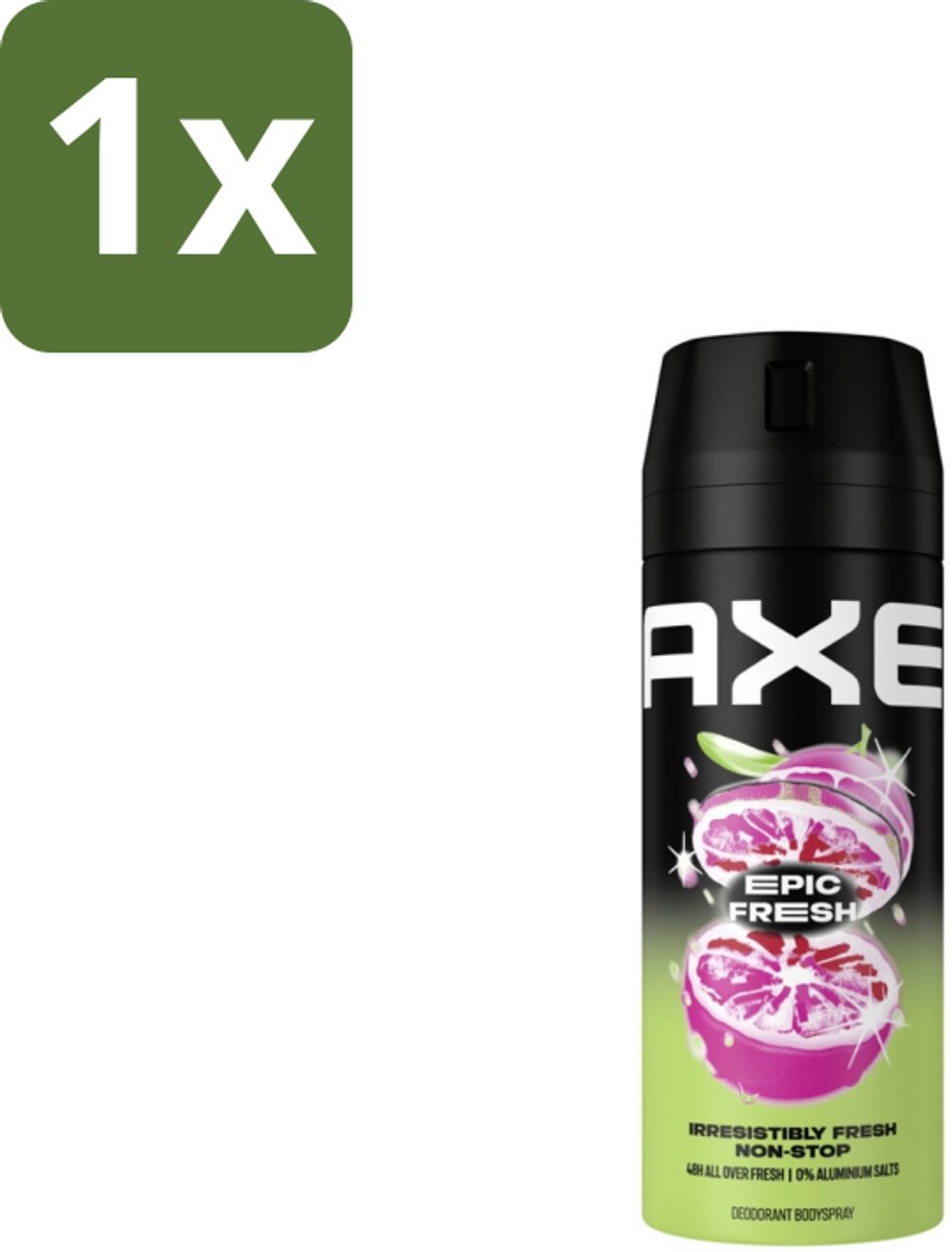 1 x AXE - Deodorant Spray - Epic Fresh - Citrus & Mint - Ultra Fris - 150 ml - AXE Epic Fresh - Deodorant Spray - Citrus Mint - Geur - Zweetbestrijding