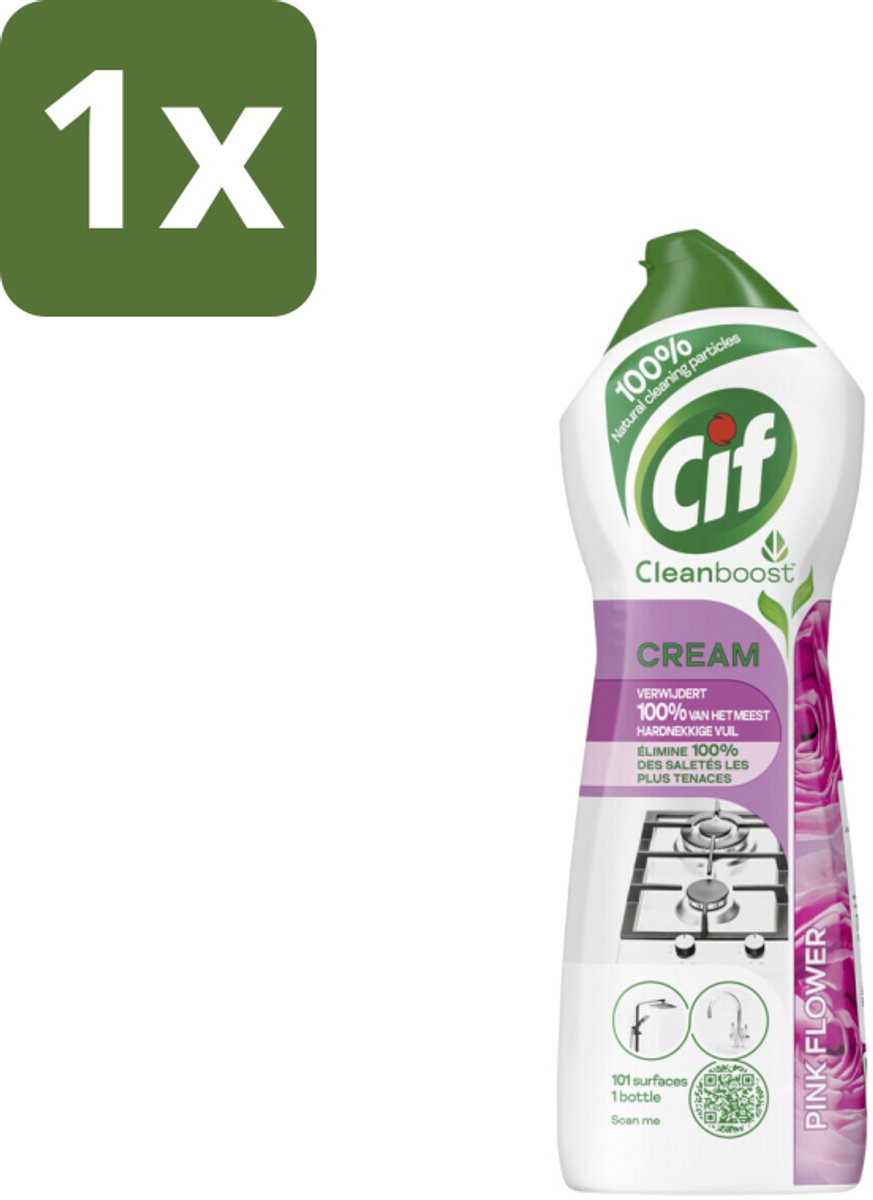 1 x Cif Cream Pink Flower - Schuurmiddel - Tegen Hardnekkig Vuil - Frisse Bloemengeur - 750 ml - Cif Cream Pink Flower - Schuurmiddel - Reiniging - Hardnekkig Vuil - Frisse Bloemengeur