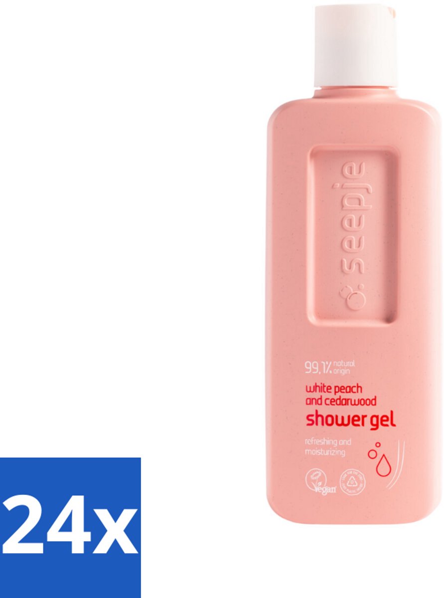 Seepje - Douchegel - Natuurlijke Geur - Witte Perzik en Cederhout - 300 ml - Voordeelverpakking - 24 stuks