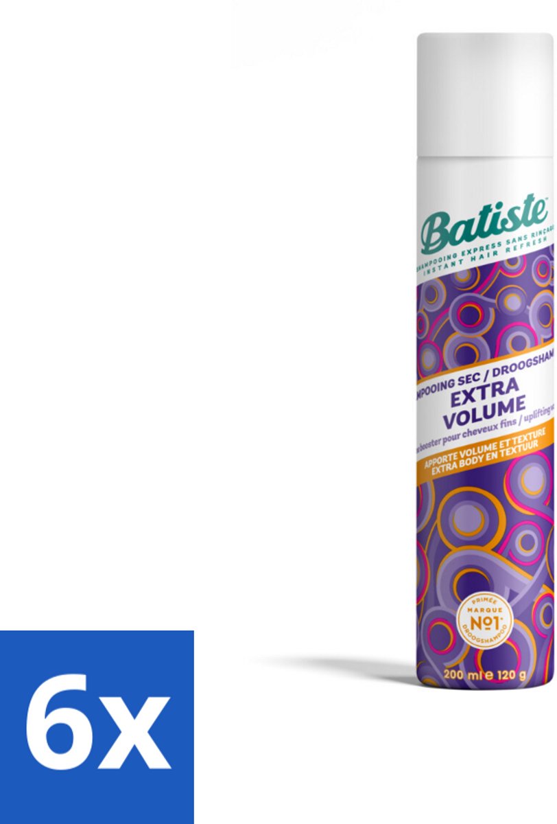 6 x Batiste - Extra Volume - Droogshampoo - Geeft Meer Volheid - Frist Vet Haar Op - 200ml - Droogshampoo - Volume Shampoo - Haar Volume - Haar Textuur - Haar Styling