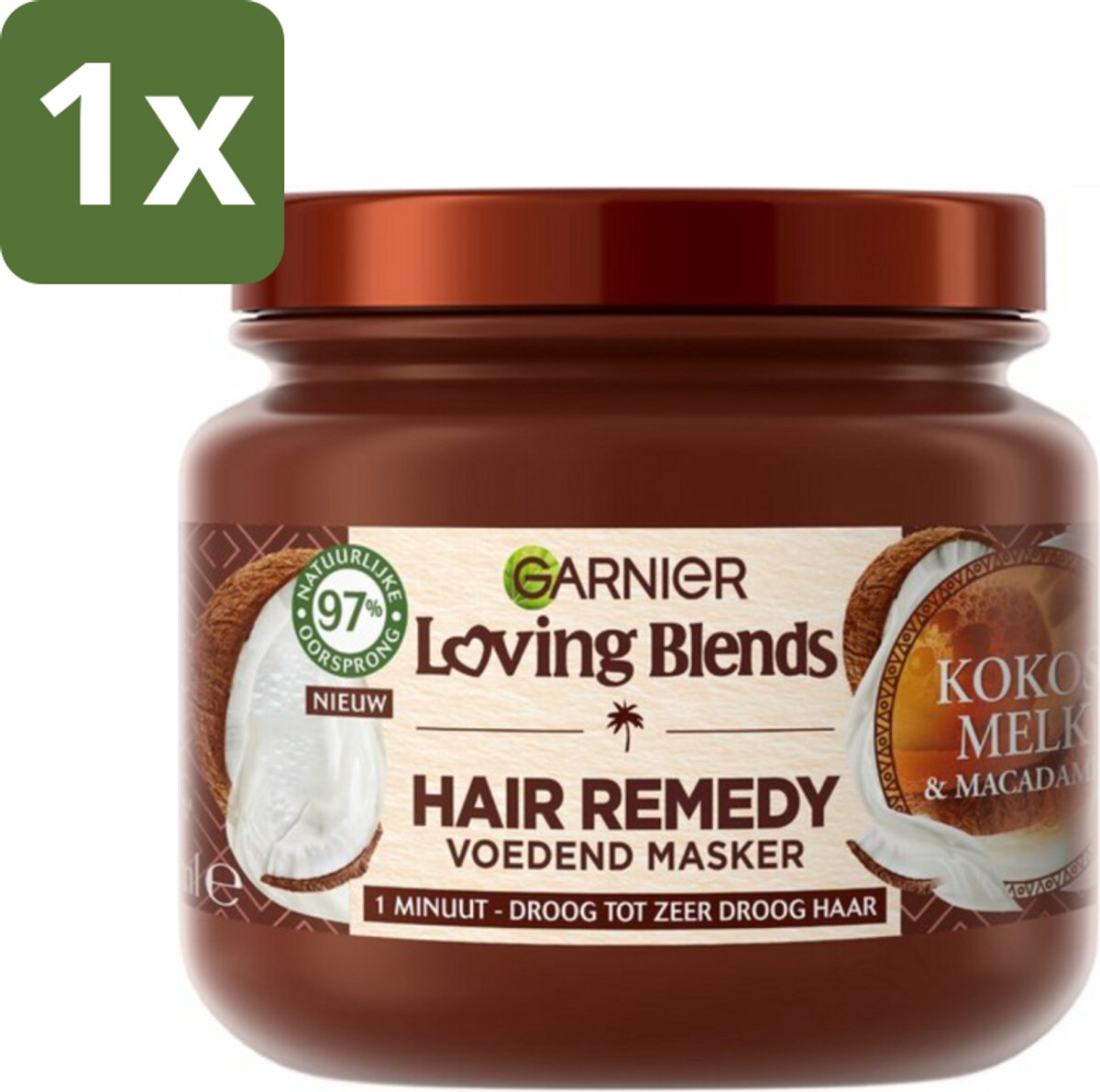1 x Garnier - Loving Blends - Haarmasker - Kokosmelk & Macadamia - Normaal tot Droog Haar - 340 ml - Haarmasker Kokosmelk Macadamia - Droog Haar Masker - Haarvoeding - Haarherstel - Haarverzorging