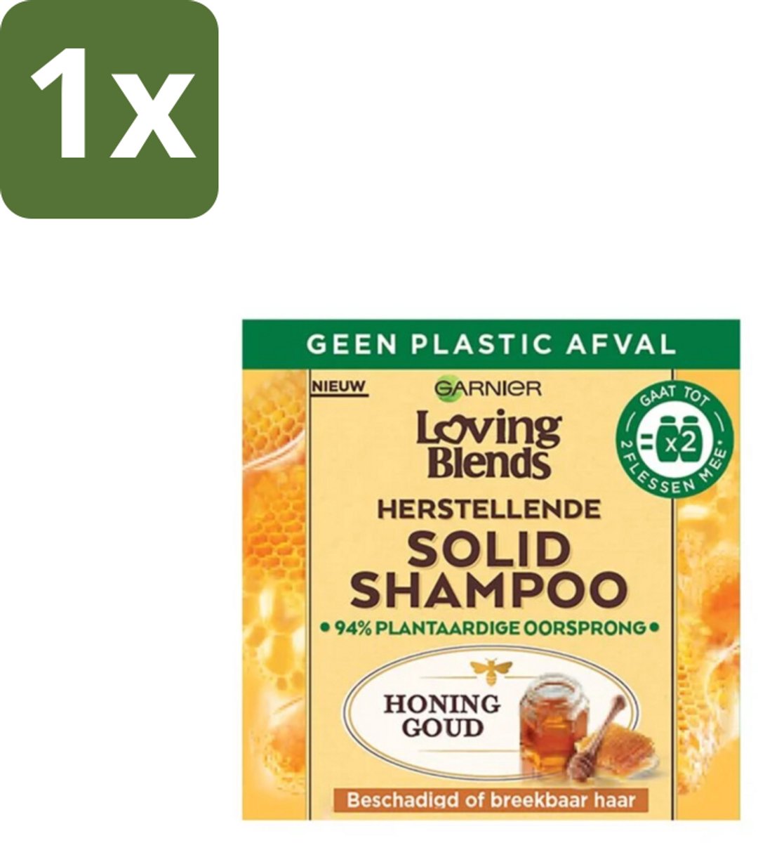 1 x Garnier - Loving Blends - Solid Shampoo - Honing Goud - Beschadigd of Breekbaar Haar - 1 Fles Shampoo - Solid Shampoo - Beschadigd Haar - Breekbaar Haar - Honing - Bijenbalsem