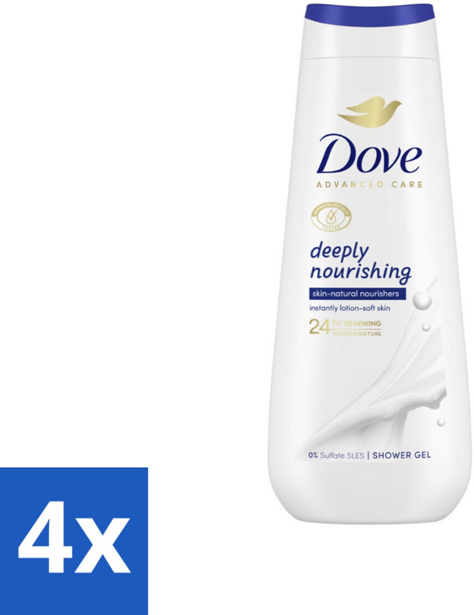 4 x Dove Douchecrème - Deeply Nourishing - 600 ml - Douchecrème - Verzorgende Douchegel - Droge Huid - Hydratatie - MicroMoisture