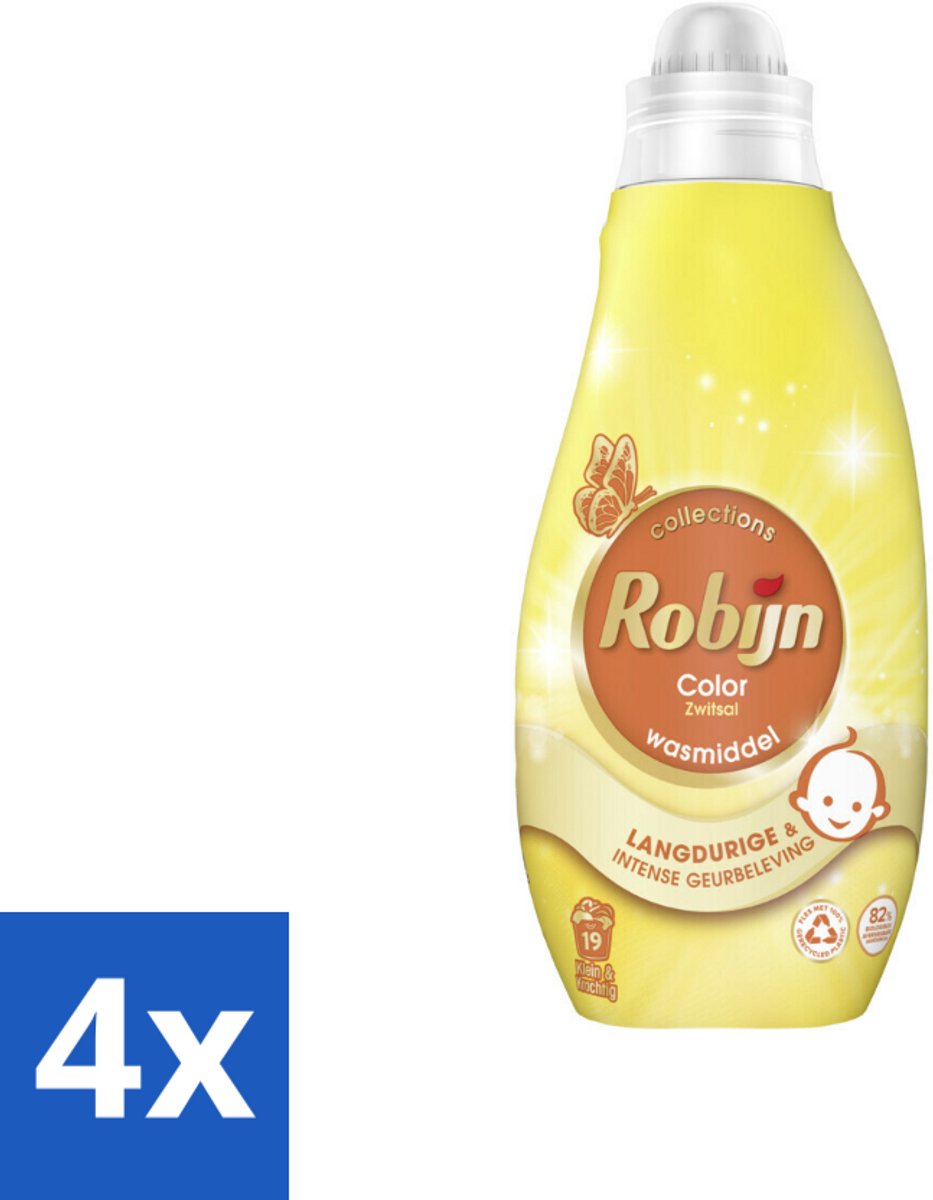4 x Robijn - Klein & Krachtig Collections Color Zwitsal - Vloeibaar Wasmiddel - 19 Wasbeurten - Wasmiddel - Kleurwas - Zwitsal - Wasformule - Biologisch Afbreekbaar