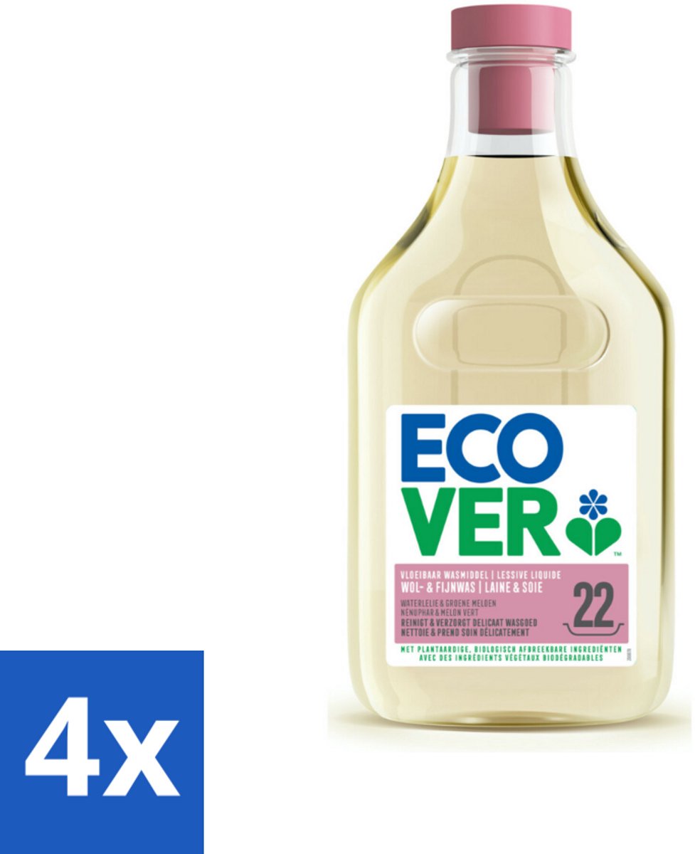 4 x Ecover - Vloeibaar wasmiddel - Wol & Fijnwas - 1 liter - 22 wasbeurten - Wolwasmiddel - Wasmiddel Voor Fijne Stoffen - Biologisch Wasmiddel - Plantaardige Wasmiddel - Wasmiddel Waterlelie