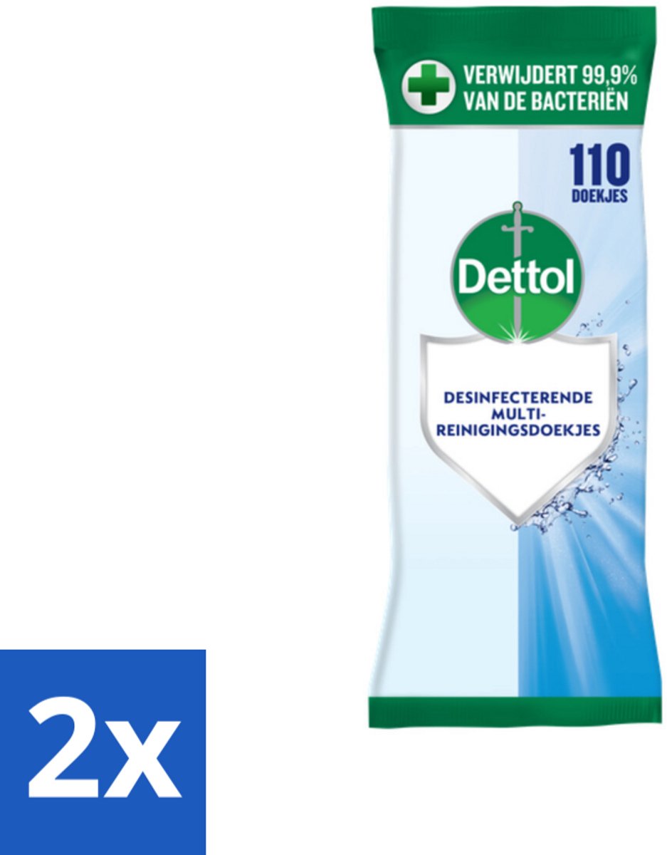 2 x Dettol - Reinigingsdoekjes - Extra Grootverpakking - Gezinshygiëne - 110 Doekjes - Reinigingsdoekjes - Antibacterieel - Schoonmaak - Hygiëne - Gezin