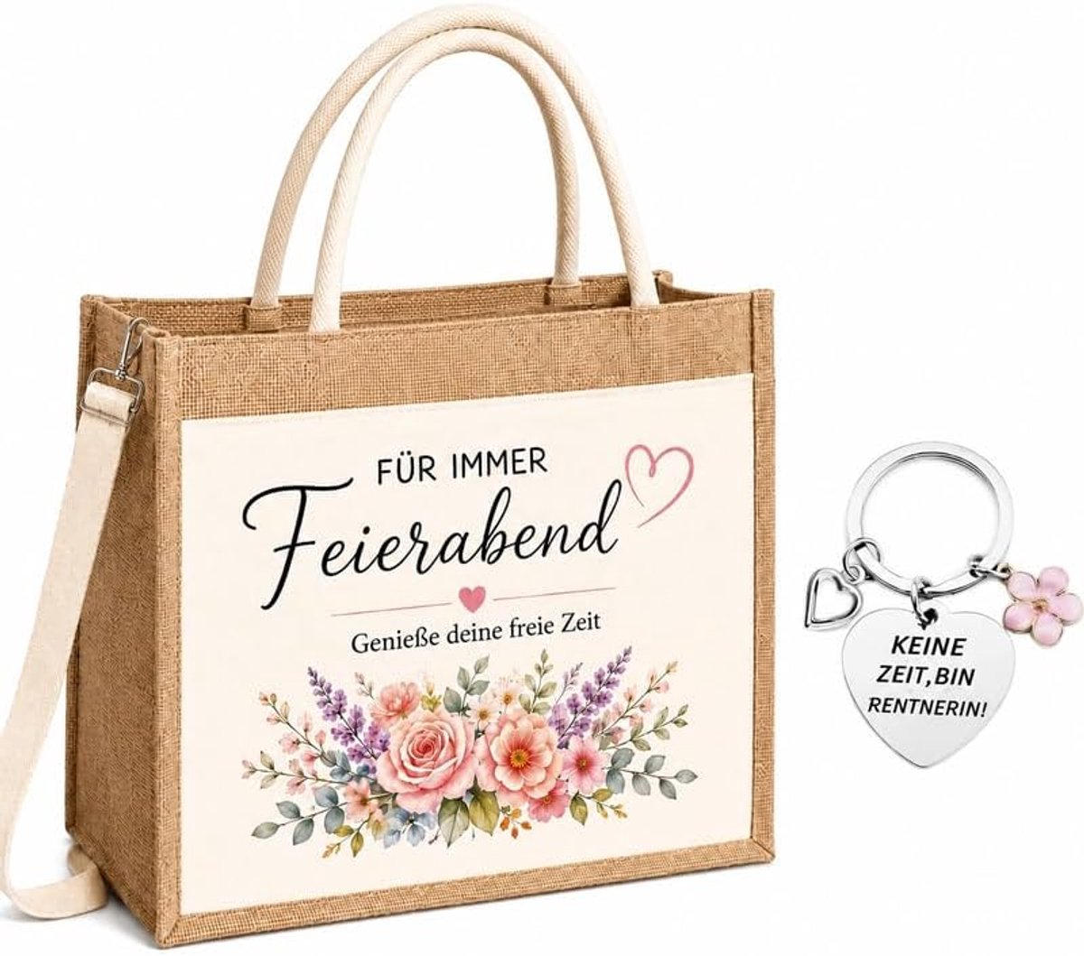canvas tas pensioen geschenk vrouw - 35 x 30 x 14 cm - met sleutelhanger - voor dagelijkse spullen - ShopVlot
