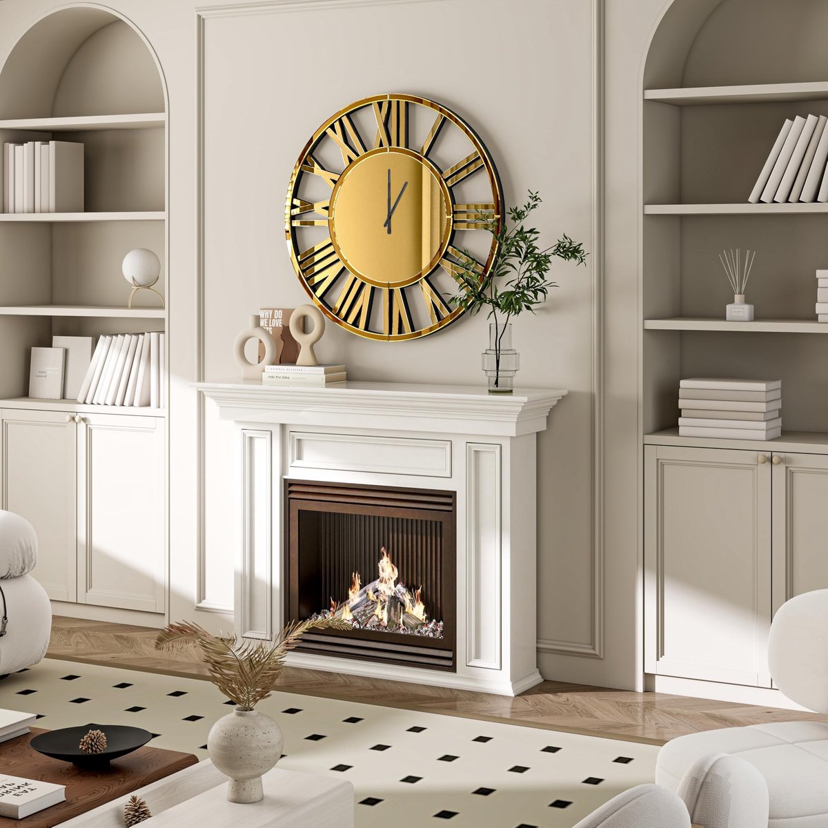 Wandklok 81 cm - zilver met Romeinse cijfers - moderne spiegel - perfect voor elke ruimte - ShopVlot