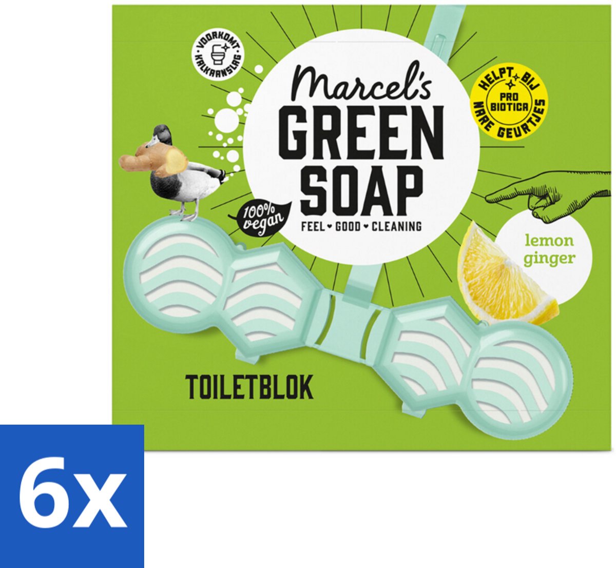 6 x Marcel's Green Soap - Toiletblok - Citroen & Gember - Langdurige werking - 1 Toiletblok - Toiletblok - Toilet Schoonmaken - Natuurlijke Schoonmaak - Citroen Geur - Gember Geur