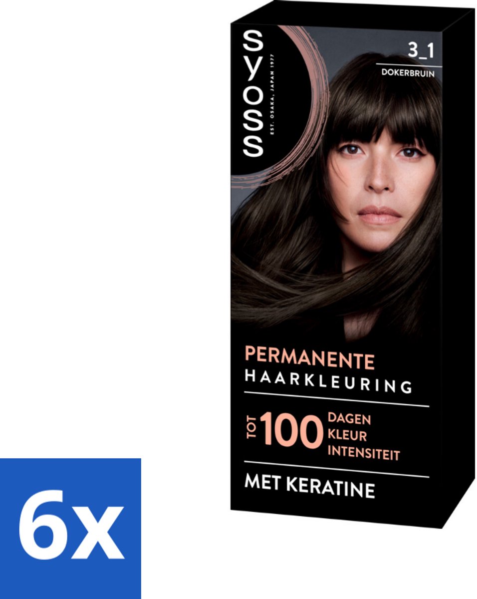 6 x SYOSS - Permanent Coloration 3-1 - Haarverf - Permanente Haarkleuring - Donkerbruin - Grijsdekking - Permanente Haarkleur - Donkerbruin Haar - Grijsdekking - Keratine - Haarkleur