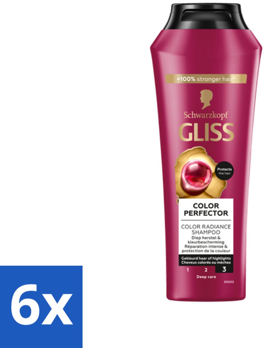 6 x Gliss - Shampoo - Color Protect & Shine - Voor Langdurige Kleurbehoud - 250 ml - Kleurbehoud Shampoo - Glans Shampoo - Geverfd Haar Shampoo - Highlights Shampoo - Kleurbescherming Shampoo