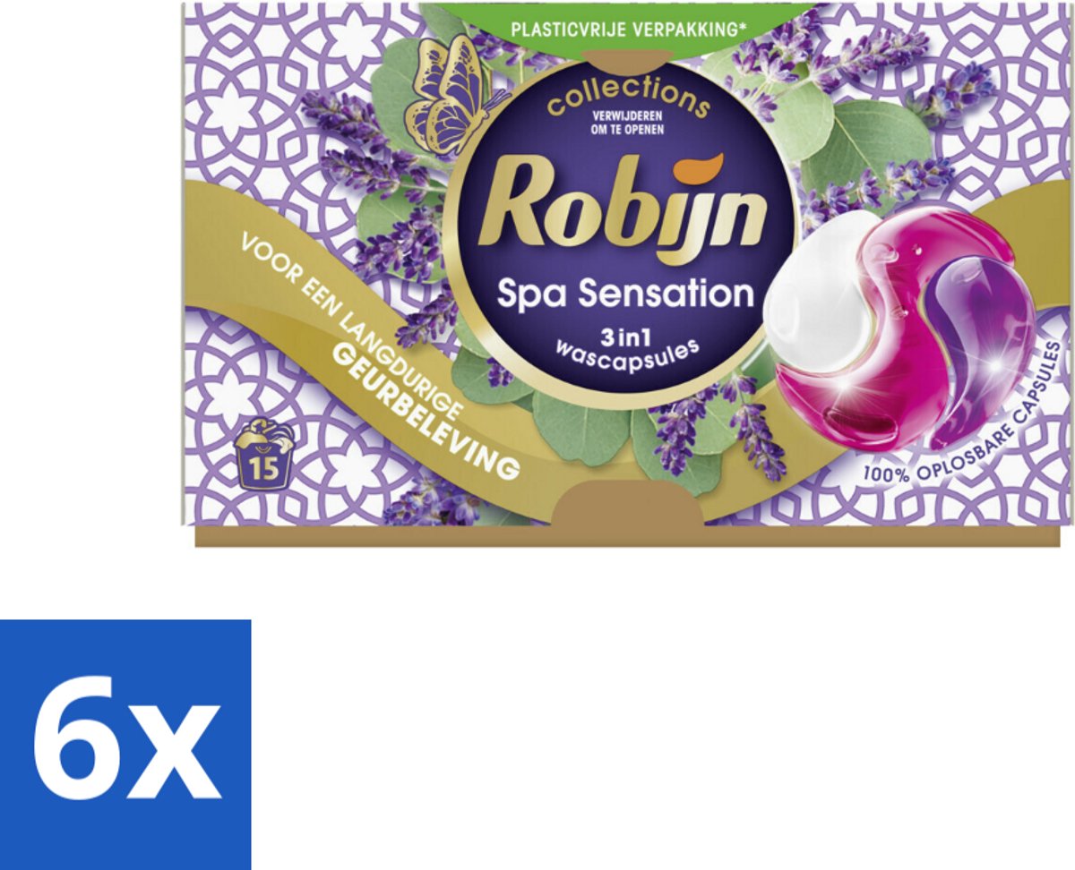 6 x Robijn - 3-in-1 Spa Sensation - Wascapsules - 15 Wasbeurten - Wascapsules - Wasmiddel - Kleurwas - Wasverzachter - Geur