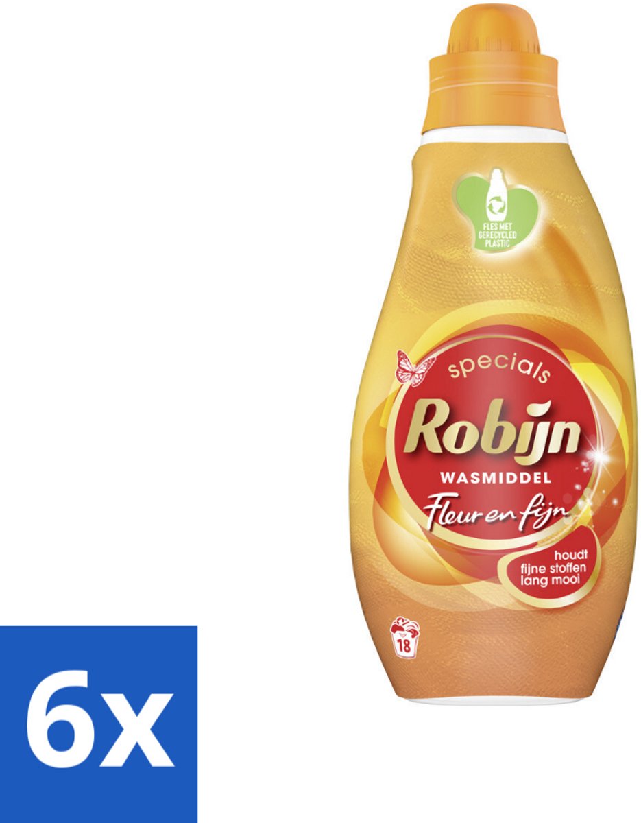 6 x Robijn Specials - Fleur & Fijn - Vloeibaar Wasmiddel - 18 Wasbeurten - Wasmiddel - Vloeibaar Wasmiddel - Wasmiddel Voor Gekleurde Was - Wasmiddel Voor Fijne Stoffen - Biologisch Afbreekbaar Wasmiddel