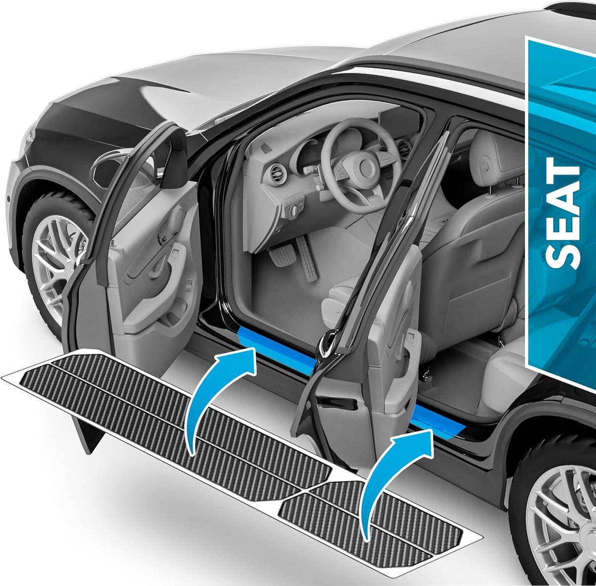 Deur sill bescherming film voor Seat Tarraco 1(I) 2018-2024 - carbon zwart - set van 4 - bescherming tegen slijtage - ShopVlot