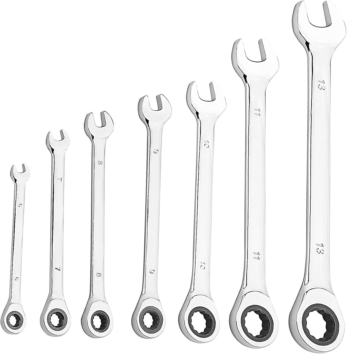 Ratchet sleutelset 7-delig - 6-13 mm - Cr-V staal - voor efficiënt onderhoud - ShopVlot