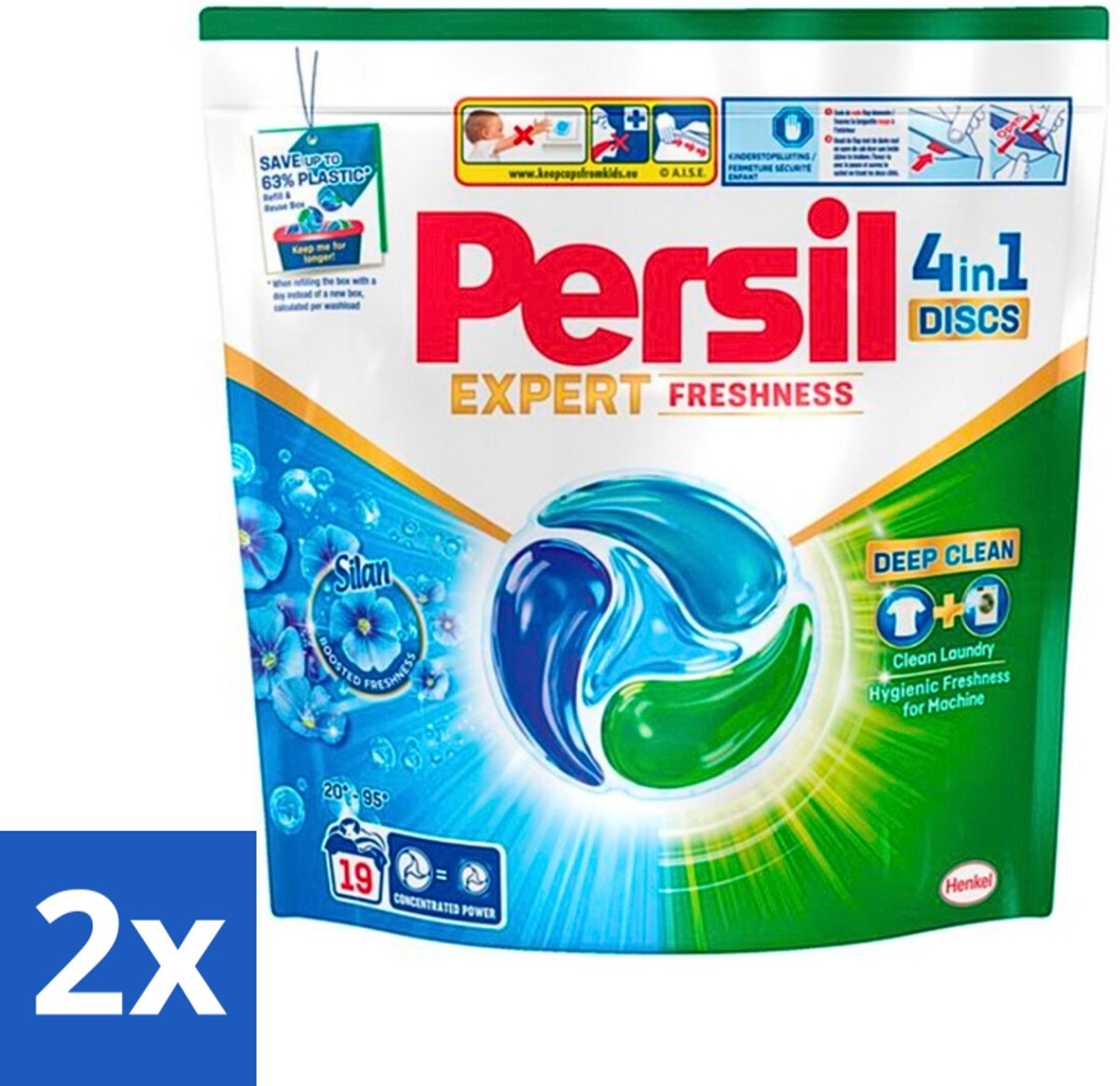 2 x Persil - Wasmiddel - Wasmiddelcapsules Freshness by Silan - Langdurige Frisheid - 19 wasbeurten - Wasmiddelcapsules - Persil - Wasverzachter - Frisheid - Diepe Reiniging