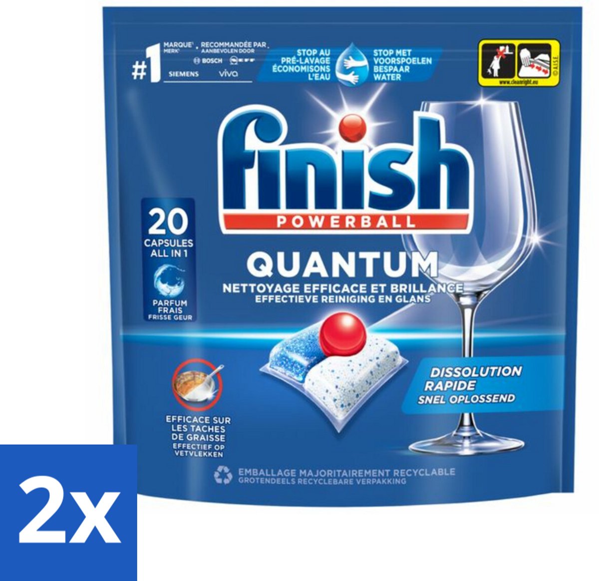 2 x Finish - Vaatwasmiddel - Quantum Vaatwastabletten Regular - Diepe Reiniging - 20 capsules - Vaatwastabletten - Diepe Reiniging - Vaatwasser Capsules - Glans - Vetverwijdering