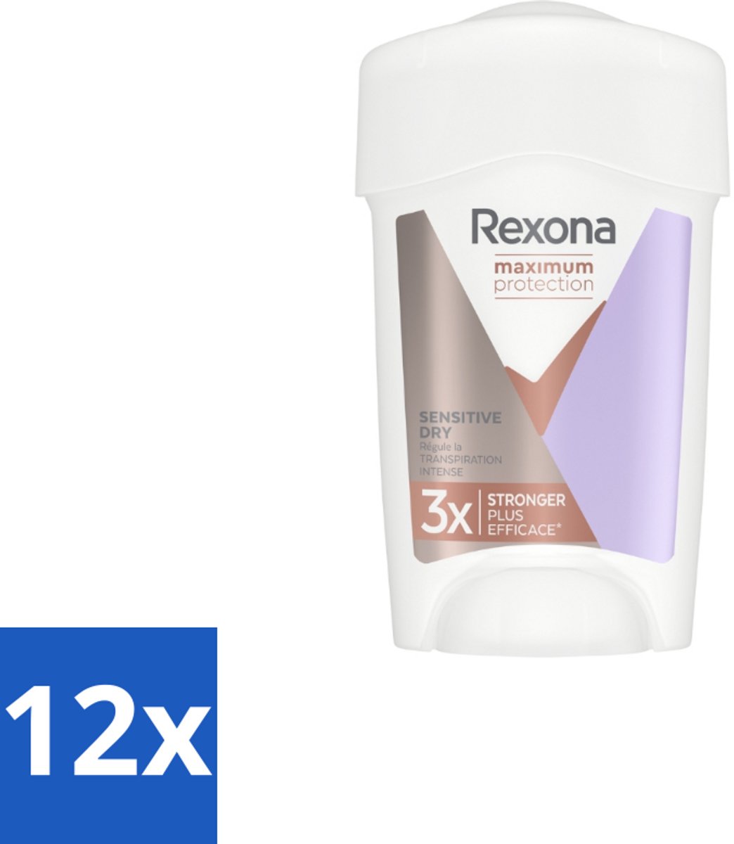 12 x Rexona Women - Deodorant Stick - Maximum Protection Sensitive Dry - Extra Bescherming - 45 ml - Rexona Deodorant - Anti-transpirant - Bescherming Tegen Zweet - Gevoelige Huid - Langdurige Bescherming