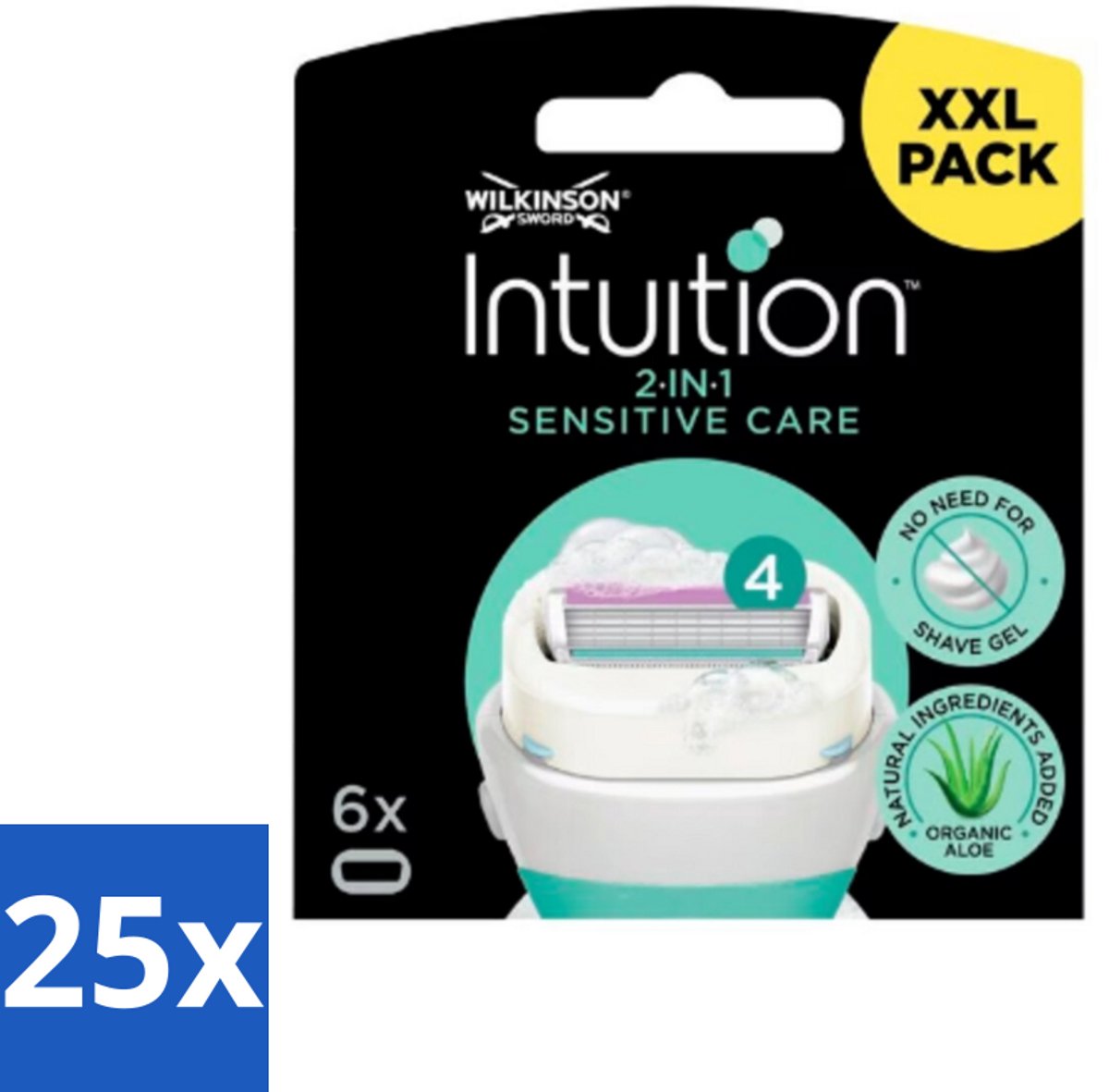 Wilkinson Intuition - Navulmesjes - 2 in 1 Sensitive Care - Voor Gevoelige Huid - 6 mesjes - Bulkverpakking - 25 stuks
