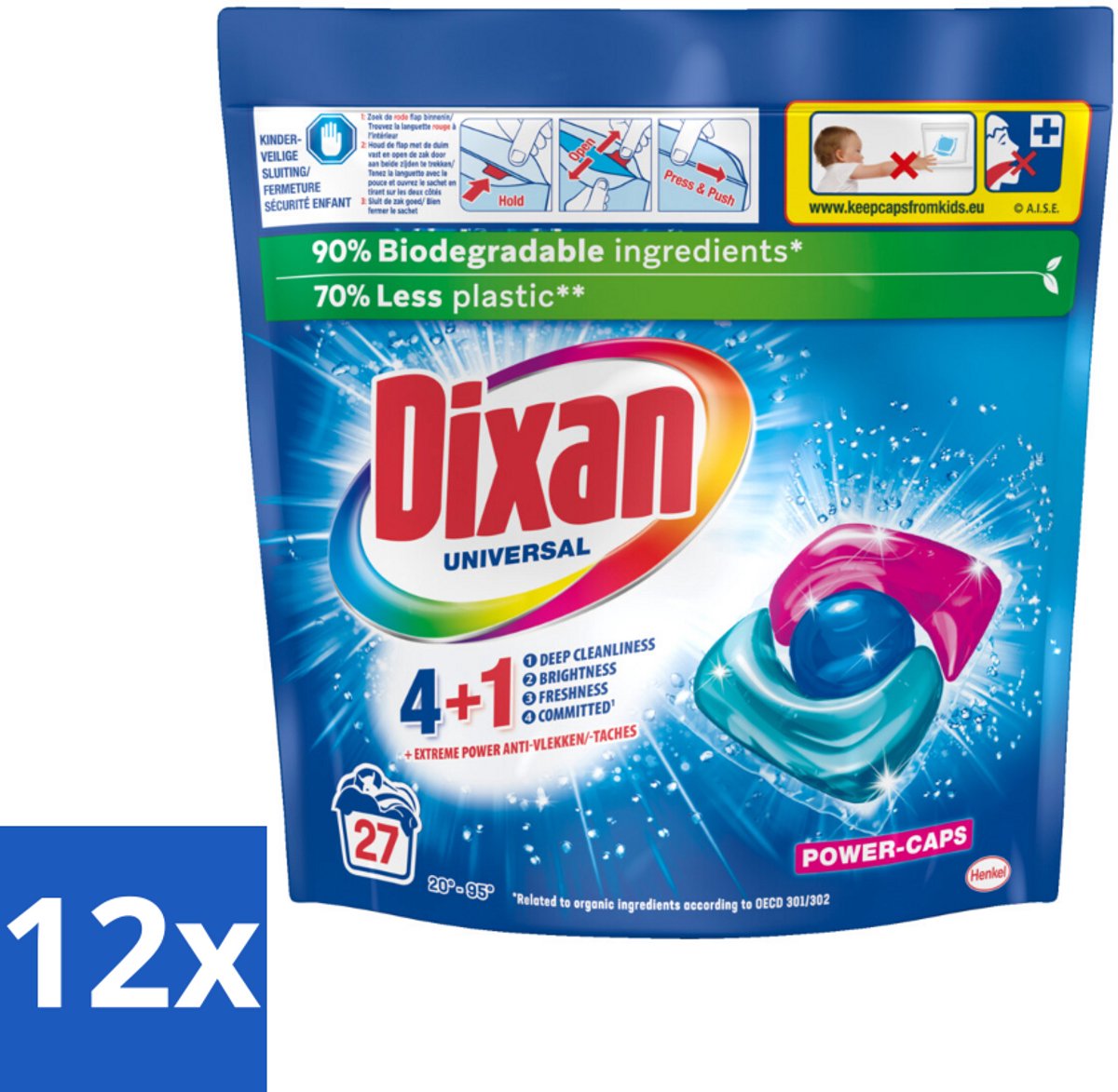 12 x Dixan - Wasmiddelcapsules - Universeel - 27 wasbeurten - Dixan Capsules - Wascapsules - Wasmiddel - Vlekkenverwijderaar - Wasverzorging