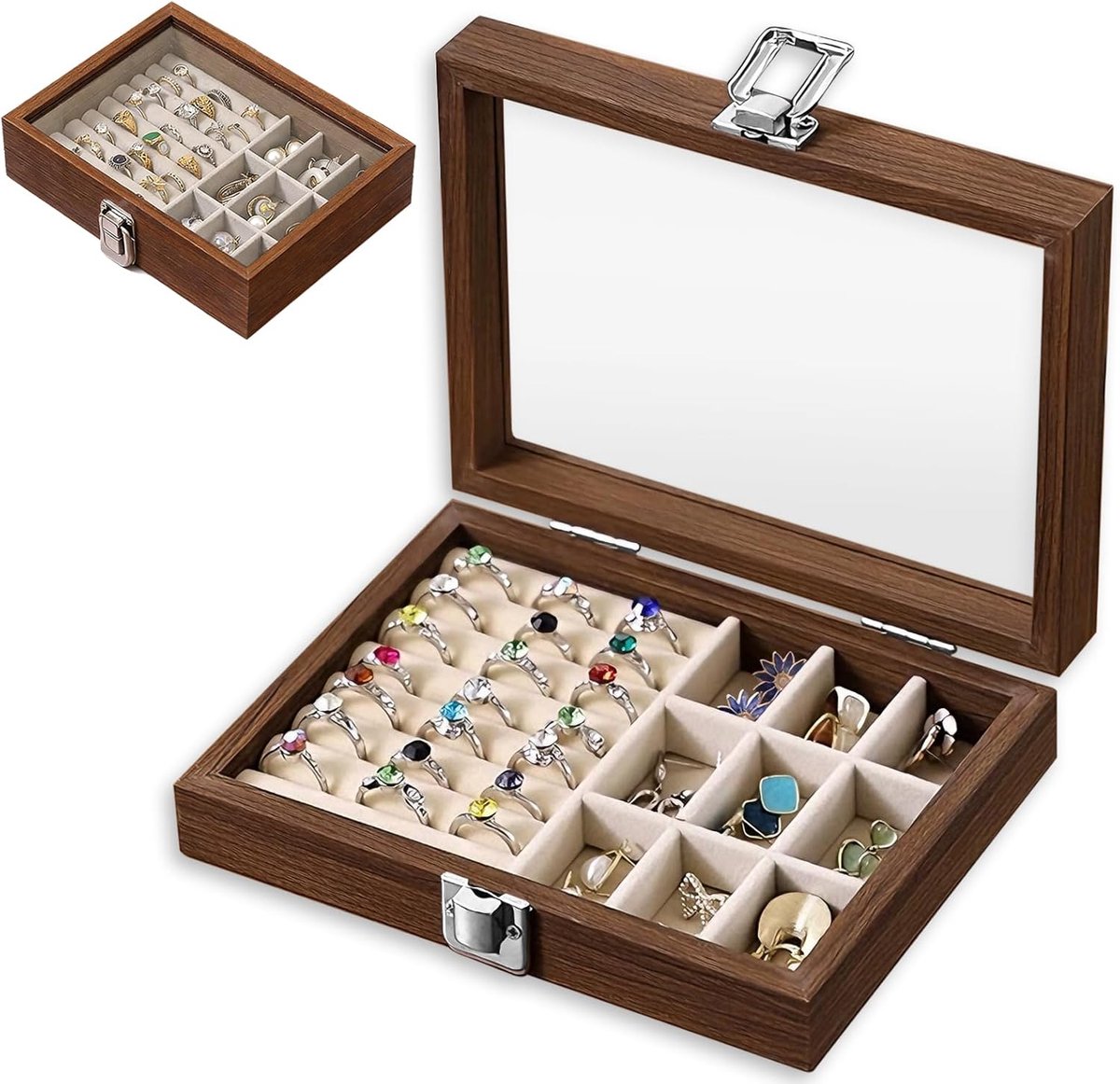 Sieradendoos Houten opbergdoos - Voor ringen, oorbellen, kettingen - Perfecte sieradenopslag - ShopVlot