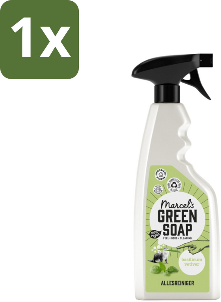 1 x Marcel's Green Soap - Allesreiniger Spray - Basilicum & Vetiver gras - Natuurlijk & effectief - 500 ml - Allesreiniger Spray - Natuurlijke Reiniger - Vegan Reiniger - Frisse Geur - Vuil Verwijderen