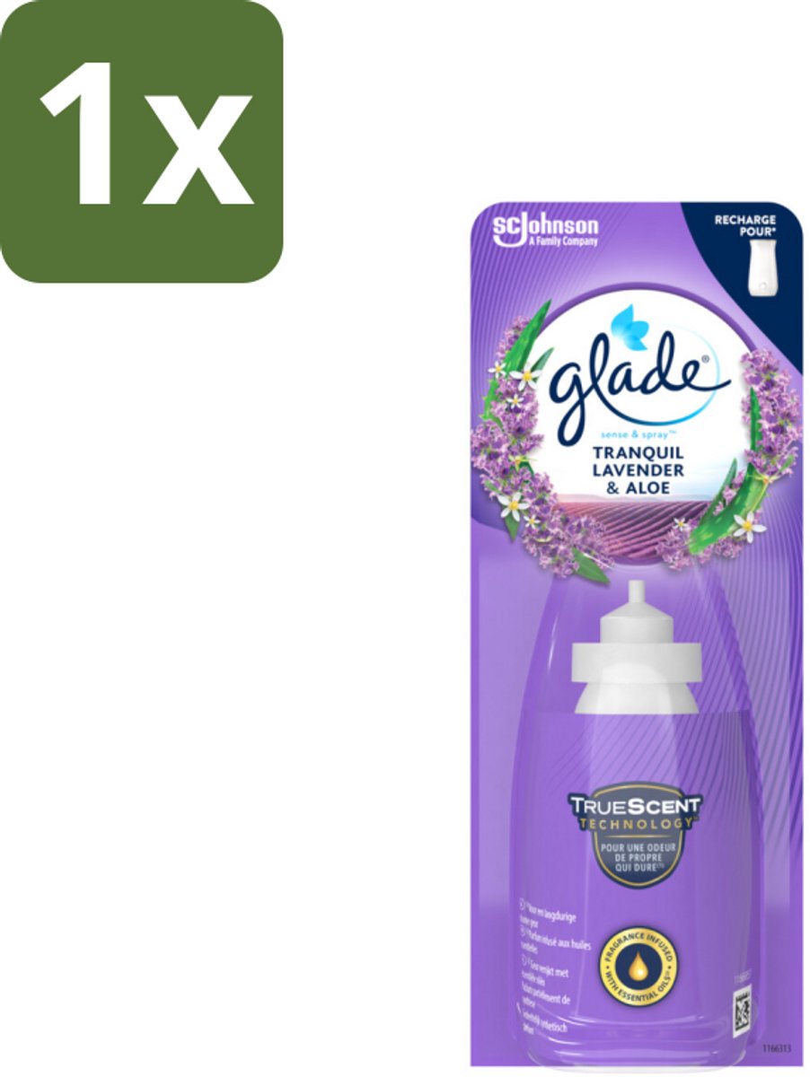 1 x Glade - Sense & Spray Navulling - Tranquil Lavender & Aloë - 18 ml - Lavendel Geur - Aloe Vera - Geurverspreiding - Geurhoudend - Geurhoudend