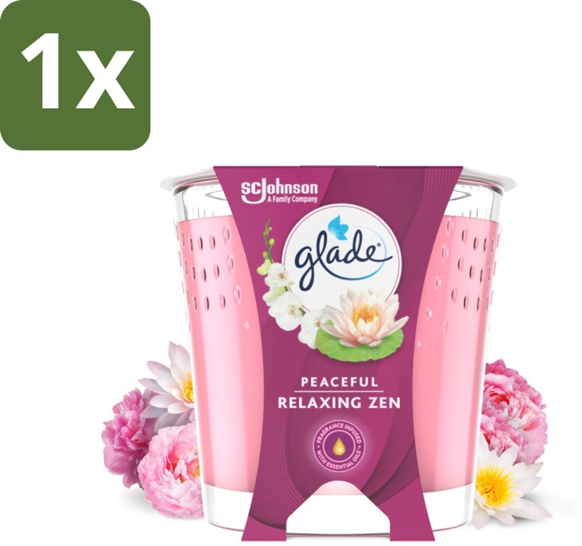 1 x Glade - Geurkaars Relaxing Zen - 100% Raapzaadwas - 112 g - Geurkaars - Rust - Calm - Zen - Appel