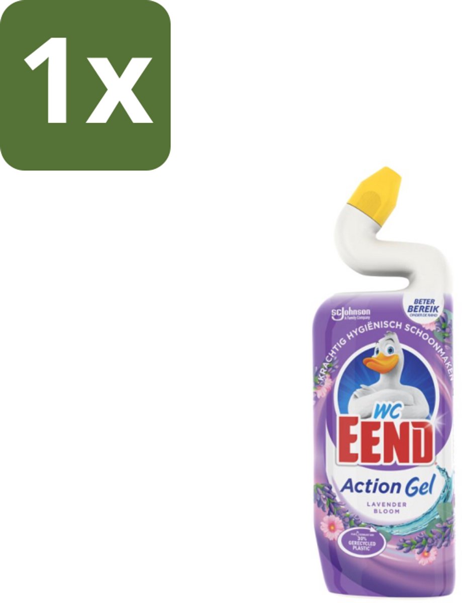1 x WC Eend - Action Gel Lavender Bloom - Toiletreiniger - Fris & Krachtig - 750 ml - Toiletreiniger - Toilet Reinigen - Kalkaanslag Verwijderen - Lavendel Geur - Toilet Hygiëne